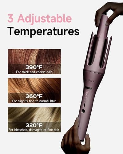 3 in 1 Automatic Curling Iron, Hair Curlers with 3 Curling Barrels (1" - 1.25" - 1.5"), Rotating Curling Iron with 3 Temp, 2-Way Rotation, 10S Fast Heating, Anti-Scald, Dual Voltage, Pink thumbnail 5