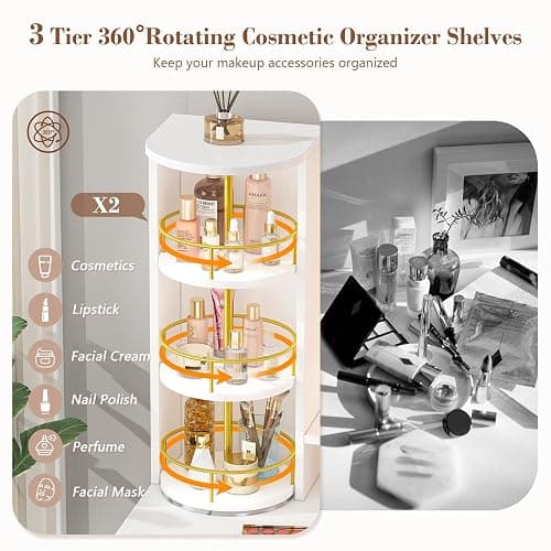 CSZZD White Vanity Desk with 360° Rotating Organizer & Charging Station | Large Makeup Vanity with LED Lighted Mirror and 6 Storage Drawers, Bedroom Vanity Table for Women Girls thumbnail 4