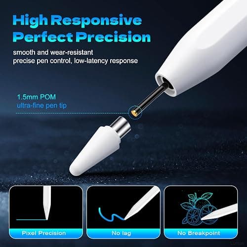 Universal Stylus Pen for Touchscreen for Android & iOS Phones/Tablet | Magnetic iPad Pencil for Writing/Drawing with 3 Durable POM Tip,Stylus Pen for iPad/Pro/iPhone/Samsung/Lenovo/Huawei,White thumbnail 4