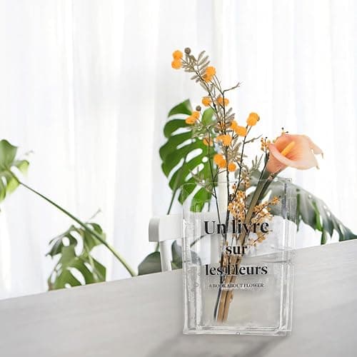 Vase transparent tulipe et acrylique - Vase de livre de fleurs pour décoration de fête, salon, bureau et café thumbnail 2