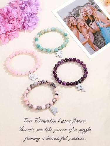 BOPREINA Personalized Puzzle Piece Bracelet Set 2/3/4 Pcs for Family Lover Best Friend 8mm Natural Stone Beads Healing Crystals Stretch Bracelet BFF Matching Heart Pendant Friendship Jewelry thumbnail 4