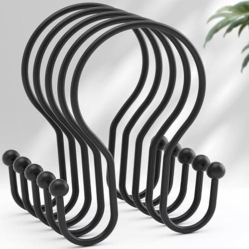 AmazerBath Shower Curtain Hooks Black Shower Curtain Rings, Simple Double Hook Shower Curtain Hooks Rust Proof, Smooth Sturdy Metal Shower Hooks for Shower Curtain Rod, 12 Pcs Shower Rod Hooks - Image 1