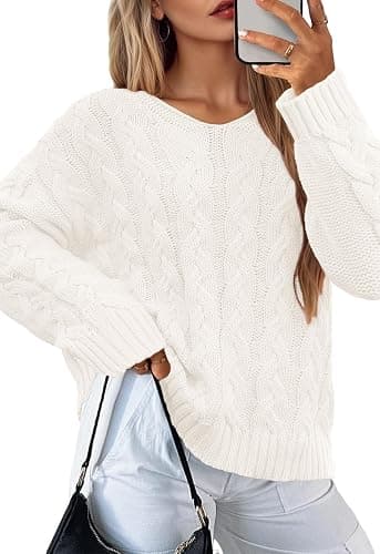 IWD Women's Oversized Sweaters Cable Knit V Neck Long Sleeve Pullover Sweater 2025 thumbnail 2