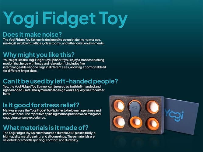 Yogi Fidget Toy for Adults & Kids, Stress Relief Spinner, 5 Silicone Rings | Quiet sensory fidget, silent at work, school & travel, focus & ADHD support, anxiety & stress relief toy, desk fidget, autism thumbnail 6
