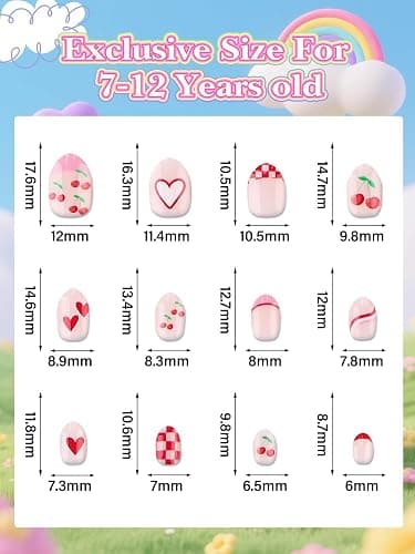 EBANKU 1 Pack Kid Fake Nail Kit, 24 Pieces Press on Nails for Kids Cherries Press on Nail Short False Nail Kits for Kids Girls thumbnail 2