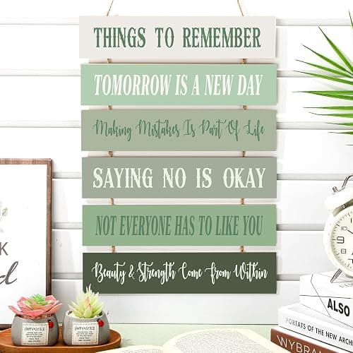 Pinkunn Inspirational Wall Art Sage Green Pink Positive Quotes Wall Decor Cute Preppy Wooden Room Sign Uplifting Encouragement Gifts for Motivational Art for Home Bedroom(Sage Green) thumbnail 2