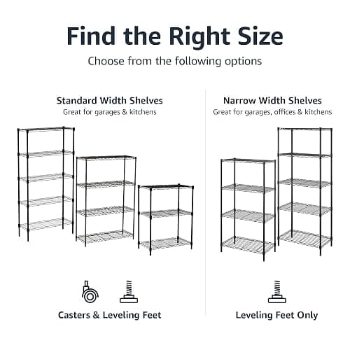 Amazon Basics 5-Shelf Multipurpose Adjustable Sturdy Steel Storage Shelving Unit, Easy Assembly, 13.4" D x 23.2"W x 60"H, Black thumbnail 5