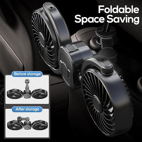 Dealswin Rechargeable Car Fan for Backseat Kids Baby, Battery and USB Dual Power Car Fans, Powerful 3 Speeds 360° Rotatable Dual Head Cooling Car Seat Fan for Sedan SUV RV Truck Vehicle thumbnail 3