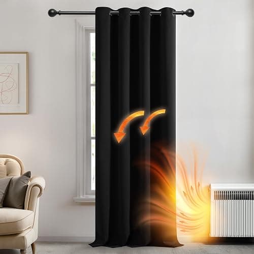 Deconovo Blackout Curtains for Living Room, Room Darkening Curtain Panel for Bedroom, Thermal Insulated Window Curtain, 1 Panel, Black, 52 W x 84 L Inch Long Curtain thumbnail 9