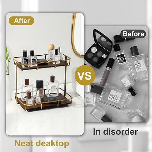 Dobbyby Bathroom Organizer Countertop Perfume Organizer Makeup Organizer Cosmetics Storage Display Rack Vanity Tray Dresser Stainless Steel Gold Shelf Wooden Tray thumbnail 5