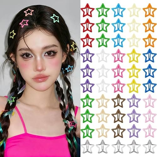 Star Hair Clips Snap Hair Barrettes Non Slip Star Hair Accessories Multiple Colors Metal Hair Clips for Girls Women -50PCS 1.18" - Image 1