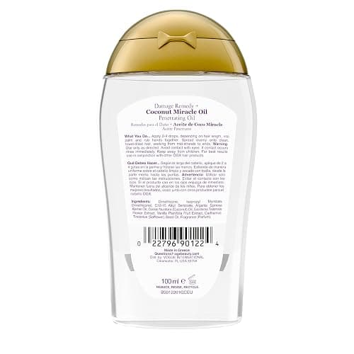 OGX Extra Strength Damage Remedy + Coconut Miracle Oil Penetrating Hair Oil Treatment, Extra Hydrating Anti-Frizz Oil for Coarse, Dry Hair, Paraben-Free, Sulfated-Surfactants Free, 3.3 Fl Oz thumbnail 8