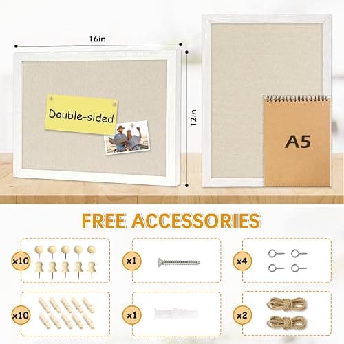 DOLLAR BOSS Bulletin Boards with Linen 1-Pack 16''X 12'' Double-Sided Cork Board for Walls Wood Framed Bulletin Boards, Small Pin Board for Home Kitchen Office Decorative Hanging 10 Pushpins thumbnail 3