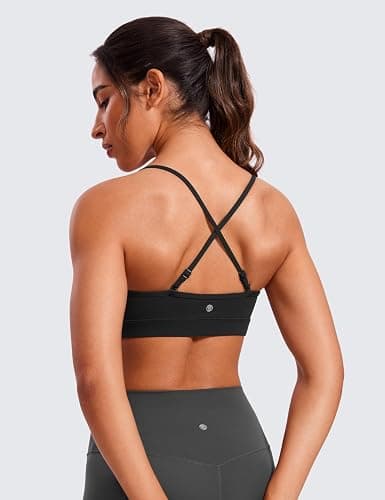 CRZ YOGA Butterluxe V-Neck Sports Bras for Women - Adjustable Thin Straps Padded Yoga Top Basic Wireless Camisole thumbnail 2