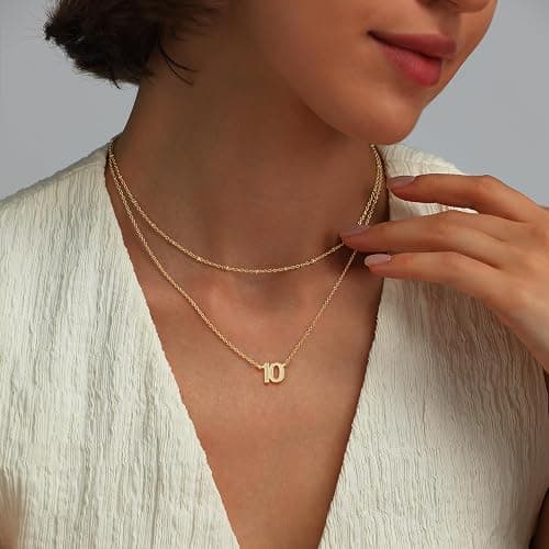 ESPVO Number Necklace for Women, 14K Gold Plated Layered Chain Number Pendant Jewelry Gifts for Sister Mom Girlfriend Daughter thumbnail 2