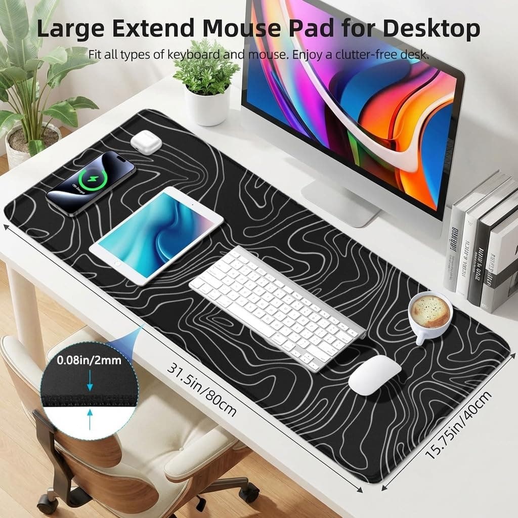 Rcege Large Gaming Mouse Pad Extended Desk Mat with Non Slip Stitched Edge | Waterproof surface, Smooth tracking, Keyboard & mouse, Desk office use, Easy clean, Durable mouse mat thumbnail 6