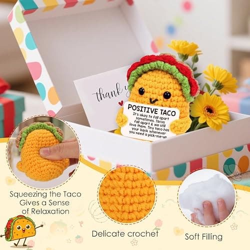 Positive Crochet Taco Christmas Birthday Gifts for Women Men Stocking Stuffers Basket Holiday Decor Self Care Card Teacher Adult Kids Son Mom Dad Daughter Sister Friend Coworkers Inspirational Gift thumbnail 6