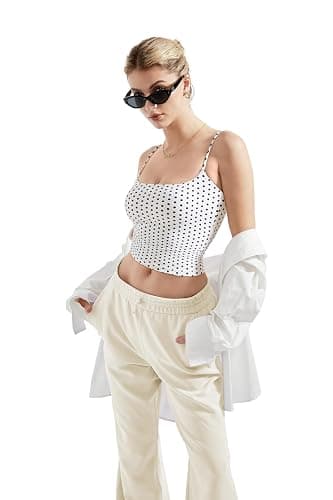 SUUKSESS Women Sexy Square Neck Tank Top Summer Y2K Going Out Basic Cami Shirt - Medium - White Polka Dots thumbnail 3