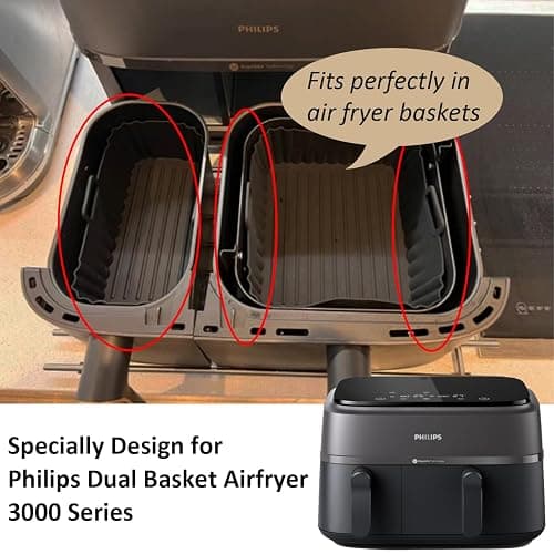 Silicone Air Fryer Liners for Philips Dual Basket Air Fryer 3000 Series 6L/3L, Reusable Dual Airfryer Liners Air Fryer Accessories for Philips Dual Basket Airfryer NA350/00 thumbnail 4
