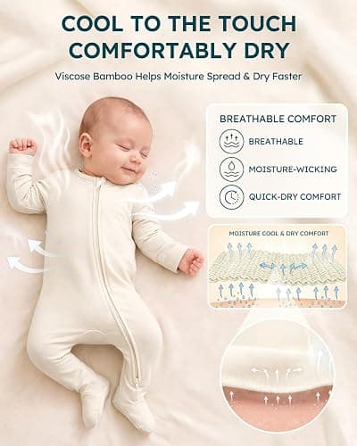 Yoofoss Viscose Bamboo Baby Pajamas Newborn Sleepers For Boy Girl Clothes | Footed Pajamas for Newborn 0-3 3-6 6-9 12 18 Months , Two Way Zipper 3Pcs Soft Sleep and Play Infant Pjs Baby Essentials thumbnail 3