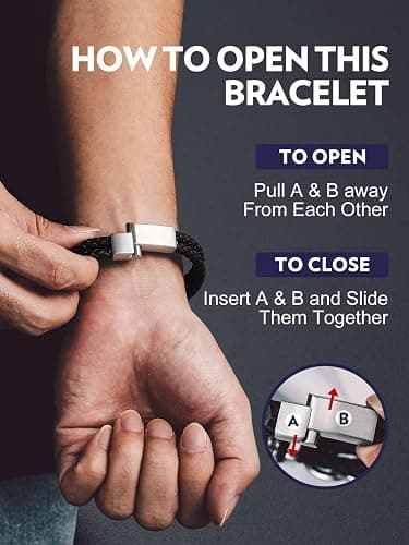 Bandmax Mens Leather Bracelet, Viking Jewellery Black Braided Rope Wristband for Men, Stainless Steel Beaded Double Layer Leather Cord thumbnail 6