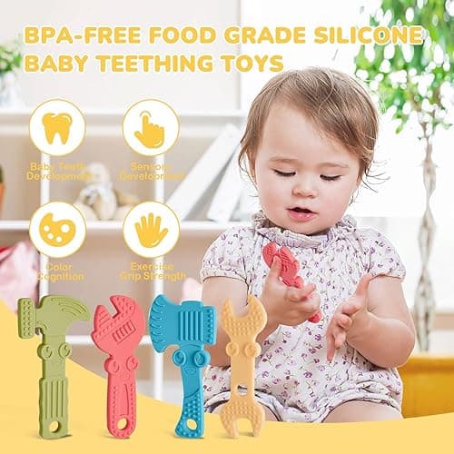 TYRY.HU Baby Teething Toys for Babies 0-6 Months 6-12 Months, BPA Free Silicone Baby Molar Teether Chew Toys, Hammer Wrench Spanner Pliers for Boys Girls, Soft-Textured, Easy to Hold & Clean, 4 Packs - Set A thumbnail 4