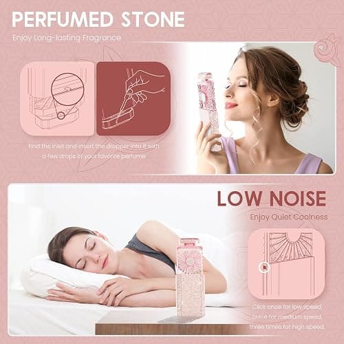 Bling Handheld Personal Fan, Rechargeable with 3 Speeds, Crystal Pull-out Portable Cooling Fan for Girls, Women - Pink Rhinestones thumbnail 4