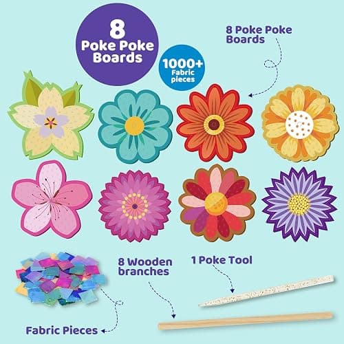 ATFUNSHOP 8 Packs Poke in Crafts Art Kits Flower Bouquets, Mess Free Kids' Paper Craft Kits Activity, 4 5 6 7 8 9 Years Old Girls Birthday Gifts thumbnail 3