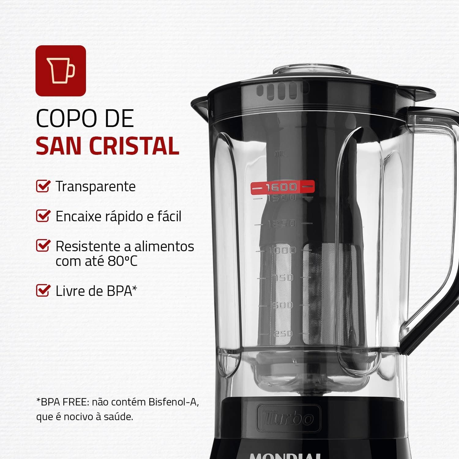 MONDIAL Liquidificador Turbo Power, Preto, 550W, 220V - L-99 FB thumbnail 3