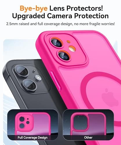 CANSHN Magnetic Compatible with iPhone 12 Case, Upgraded [Full Camera Protection] [Compatible with Magsafe] [Translucent Matte] Shockproof Protective Phone Case Cover 6.1 Inch - Hot Pink thumbnail 3