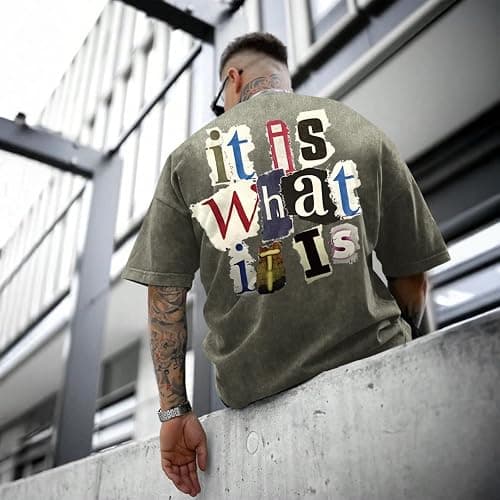 Zoemghc Men's Graphic Tees Funny Letter Print Vintage Oversize T Shirts Acid Wash Shirt Streetwear Rapper Casual Tee Top thumbnail 3