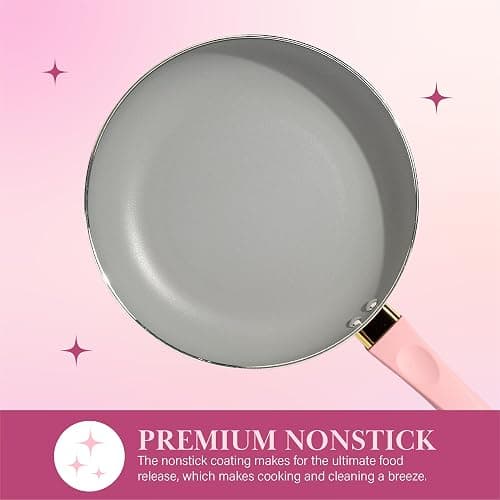 Paris Hilton Epic Nonstick Pots and Pans Set, Multi-layer Nonstick Coating, Tempered Glass Lids, Soft Touch, Stay Cool Handles, Made without PFOA, Dishwasher Safe Cookware Set, 12-Piece, Pink thumbnail 5