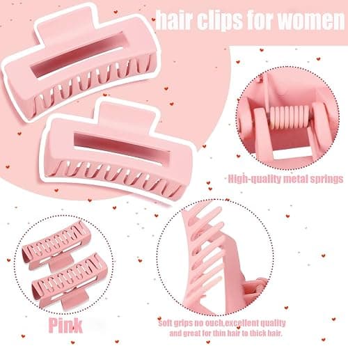 18 Pack Hair Claw Clips,Hair Clips For Women,Large Hair Claw Clips For Thick Hair,Nonslip Matte Hair Clips Hair Accessories Women Girl Birthday Christmas Gift (18 Pack Pink) thumbnail 3