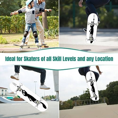 EFTOWEL Skateboards Black cat Scratching The Wall Silhouette of Cartoon cat Climbing The Classic Concave Skateboard Cool Stuff Teen Gifts Longboard Extreme Sports for Beginners and Professionals thumbnail 3