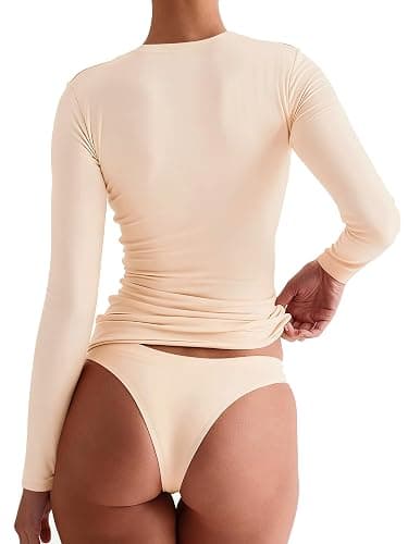 Womens Long Sleeve Shirt for Womens Skims Dupe Crop Top Fall Basics Tshirts Fall Clothes Gym Going Out Tops thumbnail 2