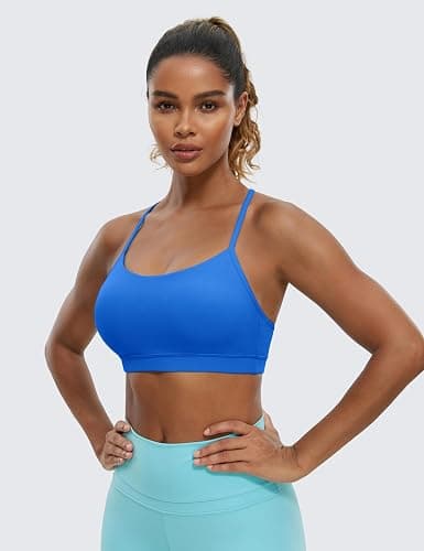 CRZ YOGA Butterluxe Womens Y Back Sports Bra - Padded Racerback Low Impact Spaghetti Thin Strap Workout Yoga Top thumbnail 2