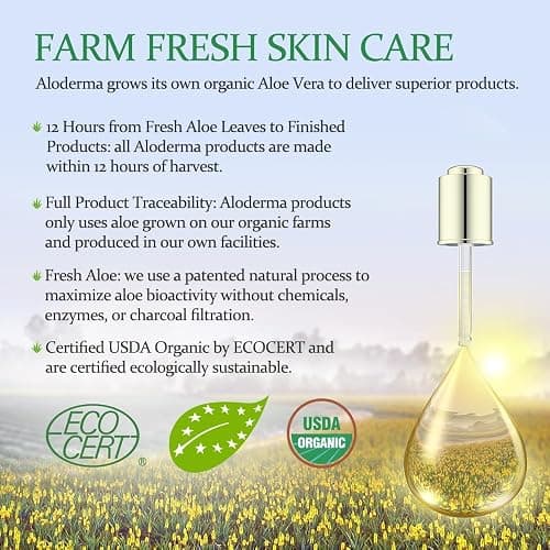 Aloderma Organic Aloe Vera Gel for Face & Body, 96% Pure Aloe Gel Made within 12 Hours of Harvest, Ideal for Skin, Scalp, & Hair Hydration, Calming Moisturizer for Soothing After Sun Care, 7.05oz thumbnail 6