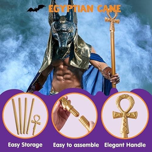 Spooktacular Creations Halloween Staff, Egyptian Costume Walking Cane Accessories for Dress Up, Gold Egyptian Style Walking Stick Toy Prop for Kids Women Men Halloween Cosplay Party thumbnail 3