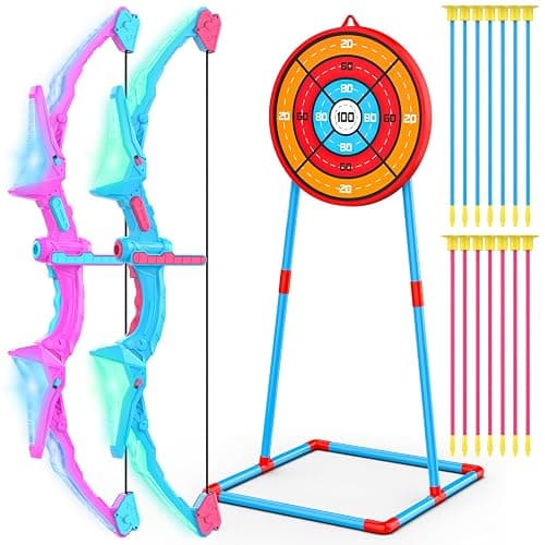 2 Pack of Kids Bow and Arrow Set, Light Up Archery Toy Set with 14 Suction Cup Arrows & Standing Target, Perfect Kids Indoor and Outdoor Toys Birthday Gifts Ideas for 4 5 6 7 8 9 10 Year Boys Girls - Image 1