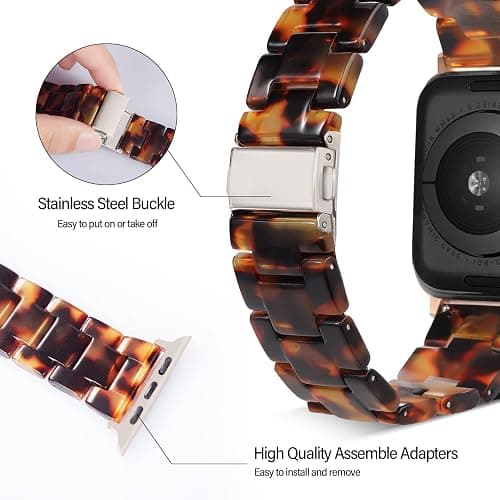 HOPO Resin Bands Compatible With Apple Watch Band iWatch Band For Women Men | 38/40/41/42/44/45/46/49mm,Series Ultra/11/10/9/8/7/6/5/4/3/2/1/SE,Dressy Thin Lightweight Strap Bracelet Fashion Wristband thumbnail 3