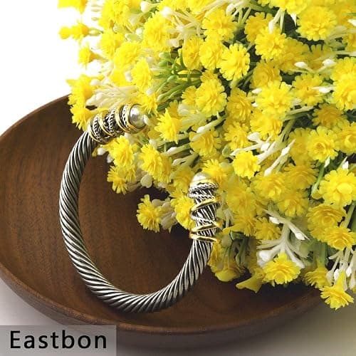 Eastbon Twisted Cable Bracelet with Composite Shell Pearl 6" Antique Cuff Bracelets for Women thumbnail 4