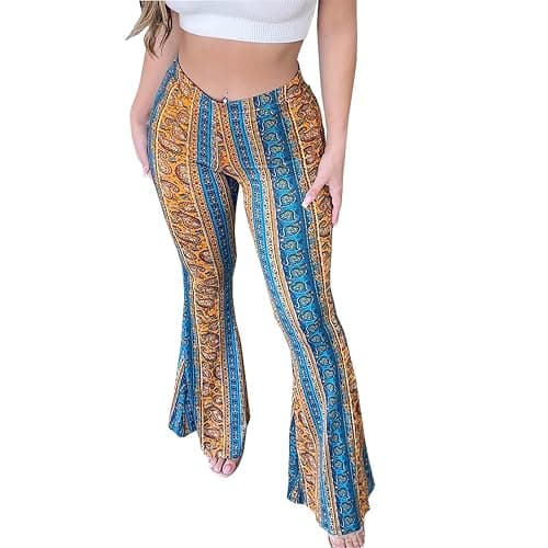 DLAYBGFA Flare Leggings Yoga Pants Women High Waisted Boho Flare Palazzo Pants Stretch Wide Leg Bell Bottom Yoga Leggings - Image 1