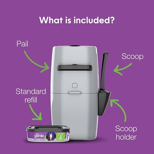 Litter Genie Standard Pail (Silver) | Cat Litter Box Waste Disposal System for Odor Control | Includes 1 Square Refill Bag thumbnail 2