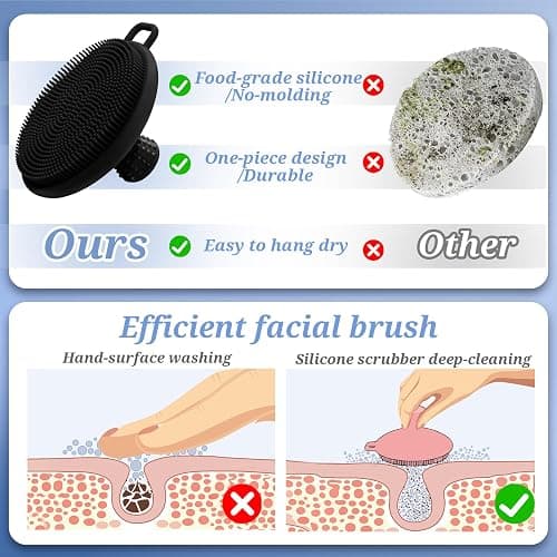 GEENOA Silicone Back & Body & Face Scrubber Set 3PCS, Gentle Exfoliating Back & Body Scrubber with Dual-Side Brush Head, Hygienic Silicone Loofahs with Soft Bristle and Non-Slip Handle(Black-3PC) thumbnail 6