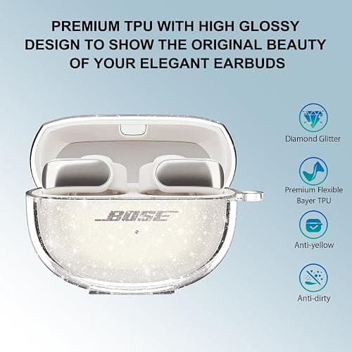 Aircawin for Bose Ultra Open Earbuds Case Glitter,Cute Sparkle Bling for Bose Ultra Open Case Cover 2024,Soft TPU Cover for Bose Open Ear Earbuds Accessories with Carabiner and Cleaning Pen-Glitter thumbnail 3