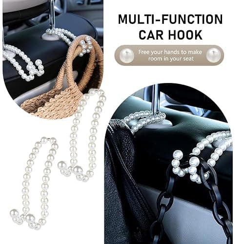 winterrock 2PCS Car Pearl Seat Headrest Hooks, Elegant Exquisite Purse Hook for Car, High Load-Bearing Seat Hook Hanger Storage Organizer, Interior Accessories for Bags, Umbrellas (White) thumbnail 6