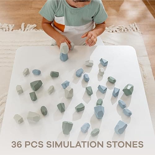 Comfy Cubs Stacking Rocks 36 Pieces, 36 Months+, Educational Toddler Stacking Blocks, Promotes Imagination, Balance & Fine Motor Skills - Wooden Rocks Sensory Toys Gift for Kid, Boy Pack thumbnail 6