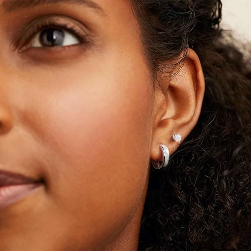 Opal Stud Huggie Hoop Earrings: Hypoallergenic 14K Gold/Silver/Rose Gold Plated Small Hoop Earrings for Women Sensitive Ears thumbnail 6