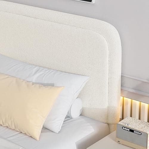 BarnFurin Queen Bed Frame with Headboard, Cloud Boucle Upholstered Platform Bed with Wood Slats, Soft Rounded Corners, No Box Spring Required, Non-Slip and Noise-Free, Easy Assembly, Cream thumbnail 5