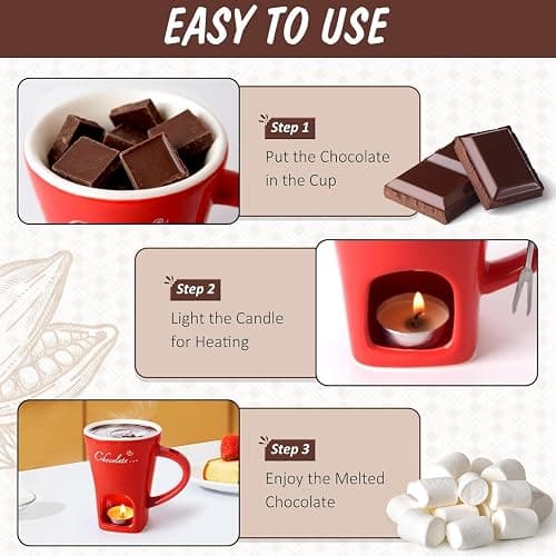 Chocolate Fondue Mug, Chocolate Melting Cup with Fork, Melting Chocolate Mug, Fondue Set for Office School Home, Cheese Fondue Sets, Sweet Fondue Cup for Valentine's Day Gift (White) thumbnail 7